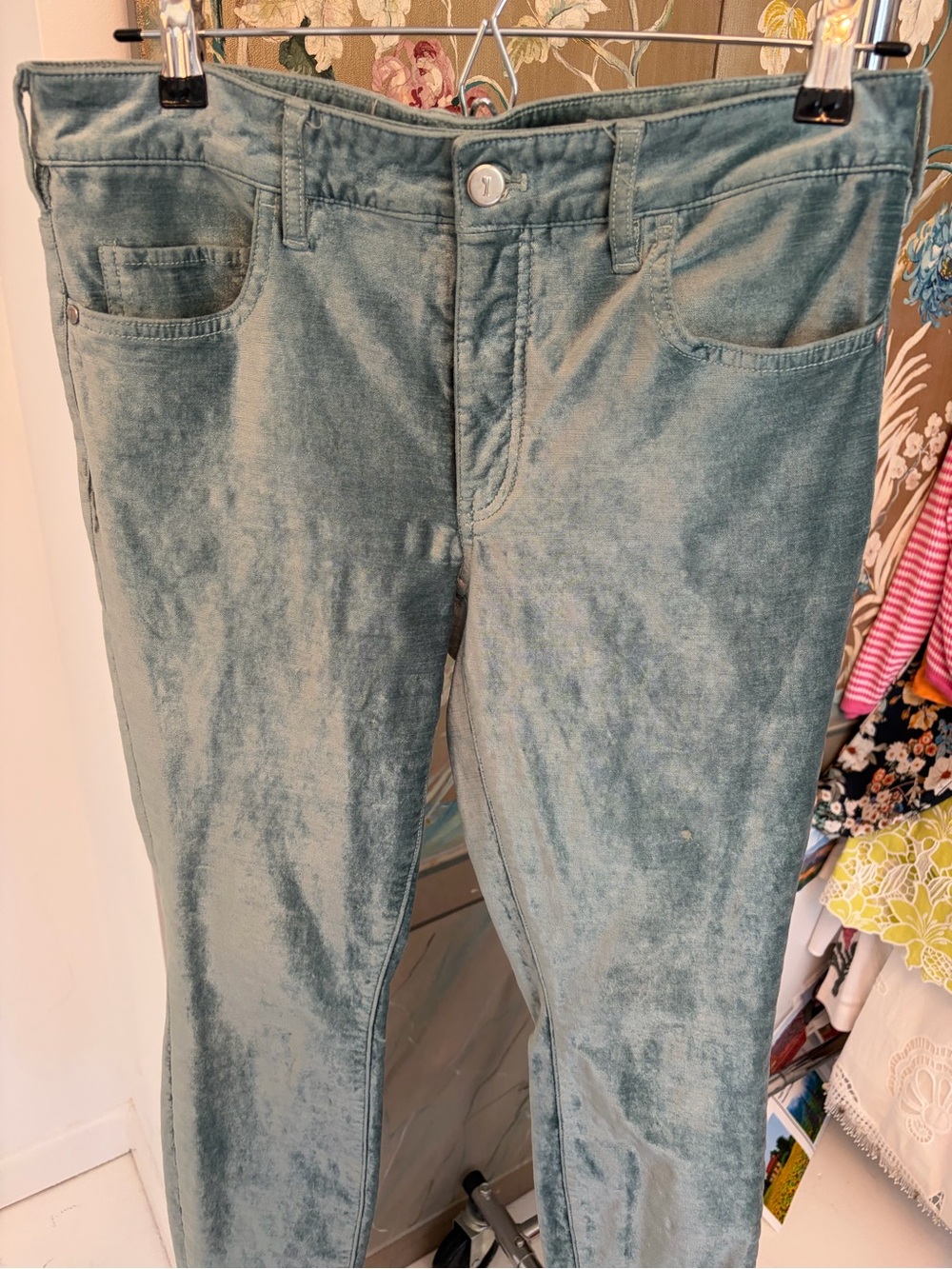 Pilcro Washed Teal Jeans - High Rise Skinny Velvet Pants